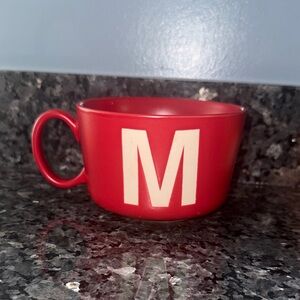 Crate and Barrel large red monogram M ceramic mug
